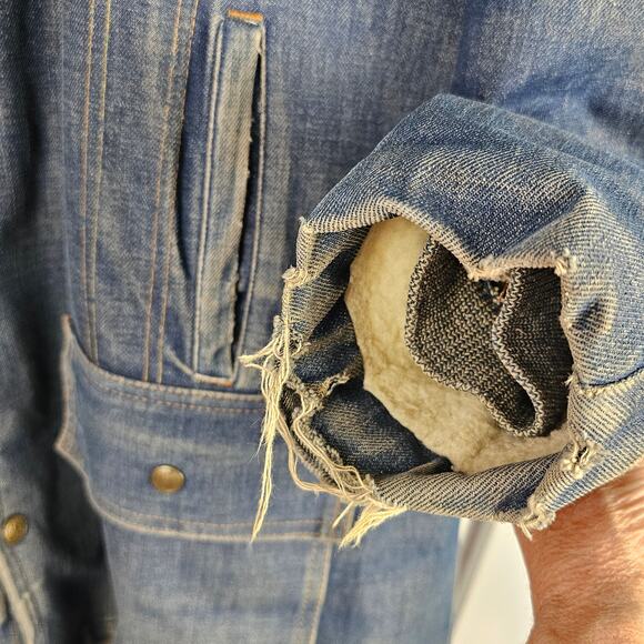 Men's barn jacket VTG Key Imperial thrashed denim faux sheepskin XL - Picture 7 of 10